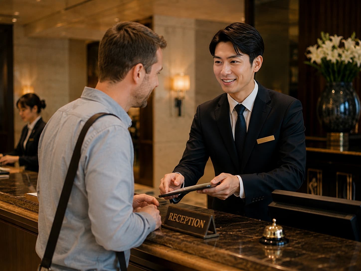 Fachkraft an der Rezeption in einem Hotel